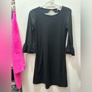 Black dress pink rose